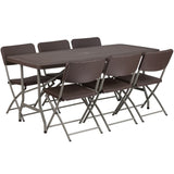 Commercial Grade Rattan Folding Table Set w/ 6 Chairs - 5.62ft - Indoor/Outdoor