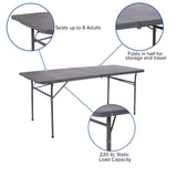 English Elm Commercial Grade 6-Foot Bi-Fold Plastic Folding Table with Carrying Handle