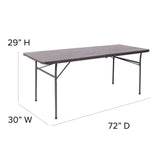 English Elm Commercial Grade 6-Foot Bi-Fold Wood Grain Plastic Folding Table with Carrying Handle