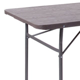 English Elm Commercial Grade 6-Foot Bi-Fold Wood Grain Plastic Folding Table with Carrying Handle