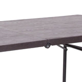 English Elm Commercial Grade 6-Foot Bi-Fold Wood Grain Plastic Folding Table with Carrying Handle