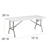 English Elm Commercial Grade 6-Foot Bi-Fold Plastic Banquet and Event Folding Table with Carrying Handle