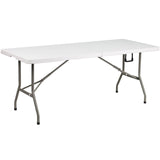 English Elm Commercial Grade 6-Foot Bi-Fold Plastic Banquet and Event Folding Table with Carrying Handle