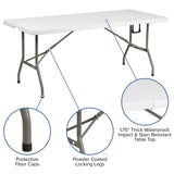 English Elm Commercial Grade 6-Foot Bi-Fold Plastic Banquet and Event Folding Table with Carrying Handle