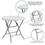 English Elm Commercial Grade 2.63-Foot Round Plastic Folding Table