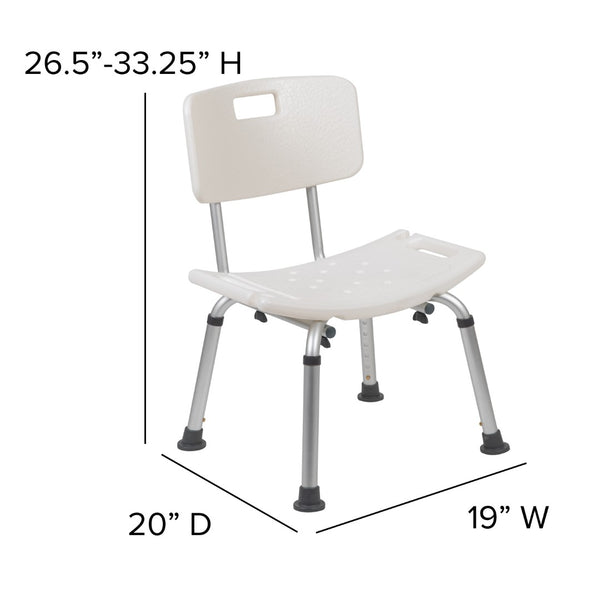 English Elm Commercial Grade Tool-Free and Quick Assembly, 300 Lb. Capacity, Adjustable Bath & Shower Chair with Back