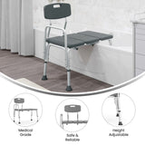 English Elm Commercial Grade Series 300 Lb. Capacity Adjustable Bath & Shower Transfer Bench with Back and Side Arm