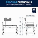 English Elm Commercial Grade Series 300 Lb. Capacity Adjustable Bath & Shower Transfer Bench with Back and Side Arm