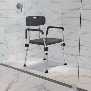 English Elm Commercial Grade Series 300 Lb. Capacity Adjustable Bath & Shower Chair with Quick Release Back & Arms