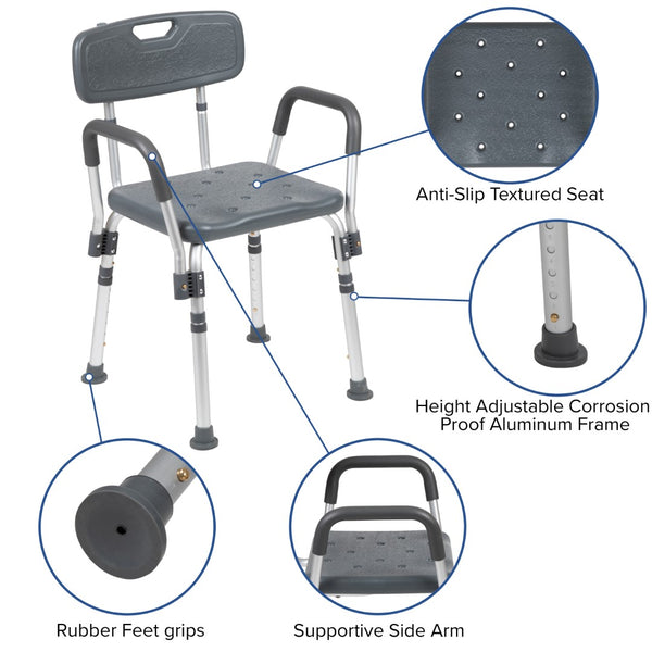 English Elm Commercial Grade Series 300 Lb. Capacity Adjustable Bath & Shower Chair with Quick Release Back & Arms