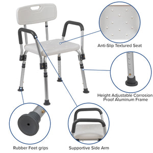 English Elm Commercial Grade Series 300 Lb. Capacity Adjustable Bath & Shower Chair with Quick Release Back & Arms