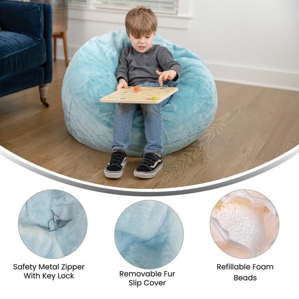 English Elm Small Refillable Bean Bag Chair for Kids and Teens