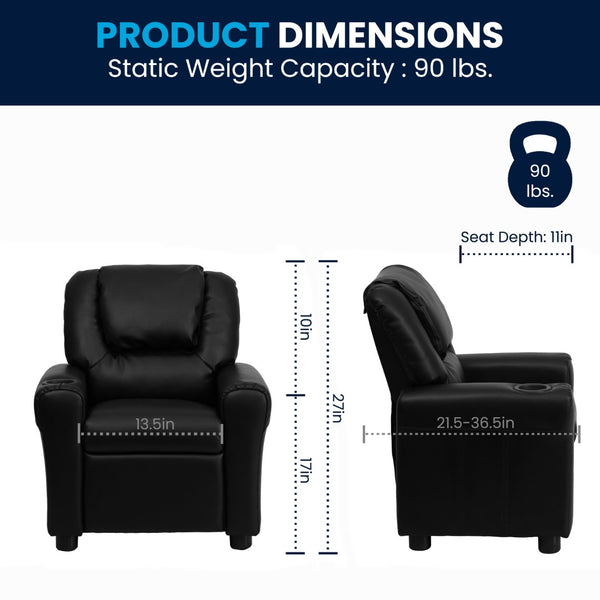 English Elm Contemporary Kids Recliner with Cup Holder and Headrest