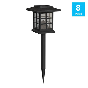 English Elm 8 Pack Lantern Style LED Solar Lights Weather Resistant Outdoor Solar Powered Lights for Pathway, Garden, & Yard