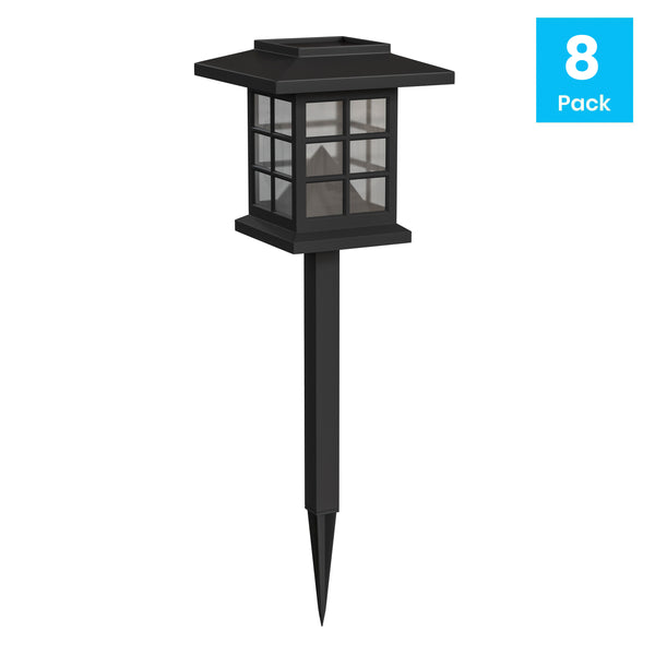 English Elm 8 Pack Lantern Style LED Solar Lights Weather Resistant Outdoor Solar Powered Lights for Pathway, Garden, & Yard