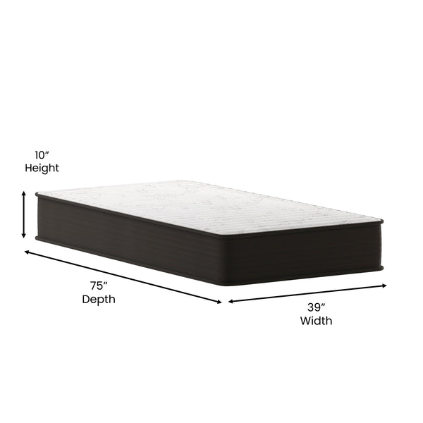 English Elm 10 Inch Hybrid Mattress, Twin Size High Density Foam and Pocket Spring Mattress in a Box, CertiPur-US Certified Foam, /Black