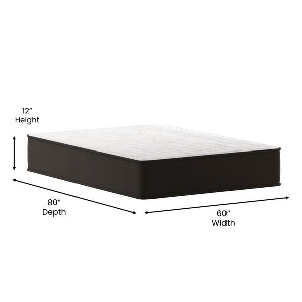 English Elm 12 Inch Hybrid Mattress, Queen Size High Density Foam and Pocket Spring Mattress in a Box, CertiPur-US Certified Foam, /Black