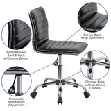 English Elm Commercial Grade Low Back Designer Armless Ribbed Swivel Task Office Chair