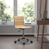 Commercial Grade Low Back Designer Armless Tan Ribbed Swivel Task Office Chair