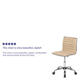 English Elm Commercial Grade Low Back Designer Armless Tan Ribbed Swivel Task Office Chair