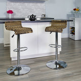 Modern Wicker Barstool with Adjustable Height & Chrome Base