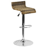 English Elm Contemporary Wicker Adjustable Height Barstool with Waterfall Seat and Chrome Base