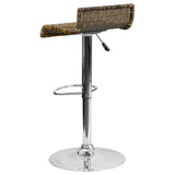 English Elm Contemporary Wicker Adjustable Height Barstool with Waterfall Seat and Chrome Base