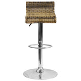 English Elm Contemporary Wicker Adjustable Height Barstool with Waterfall Seat and Chrome Base