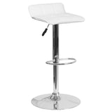 English Elm Contemporary Vinyl Adjustable Height Barstool with Quilted Wave Seat and Chrome Base