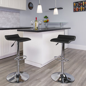 English Elm Contemporary Vinyl Adjustable Height Barstool with Solid Wave Seat and Chrome Base