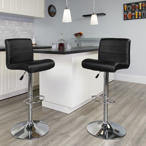 English Elm Contemporary Vinyl Adjustable Height Barstool with Rolled Seat and Chrome Base