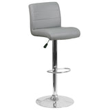 English Elm Contemporary Vinyl Adjustable Height Barstool with Rolled Seat and Chrome Base