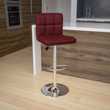 English Elm Contemporary Quilted Vinyl Adjustable Height Barstool with Chrome Base