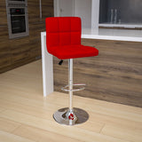 English Elm Contemporary Quilted Vinyl Adjustable Height Barstool with Chrome Base