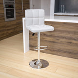 English Elm Contemporary Quilted Vinyl Adjustable Height Barstool with Chrome Base