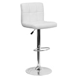 English Elm Contemporary Quilted Vinyl Adjustable Height Barstool with Chrome Base