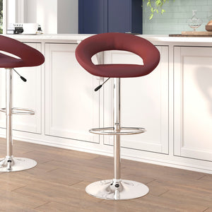 English Elm Contemporary Vinyl Rounded Orbit-Style Back Adjustable Height Barstool with Chrome Base