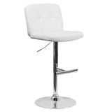 English Elm Contemporary Vinyl Adjustable Height Barstool with Square Tufted Back and Chrome Base