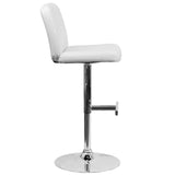 English Elm Contemporary Vinyl Adjustable Height Barstool with Square Tufted Back and Chrome Base