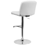 English Elm Contemporary Vinyl Adjustable Height Barstool with Square Tufted Back and Chrome Base