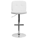 English Elm Contemporary Vinyl Adjustable Height Barstool with Square Tufted Back and Chrome Base