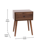 English Elm Mid-Century Modern One Drawer Wood Nightstand, Side Accent or End Table with Soft Close Storage Drawer,