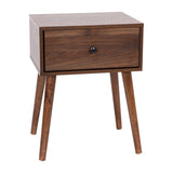 English Elm Mid-Century Modern One Drawer Wood Nightstand, Side Accent or End Table with Soft Close Storage Drawer,