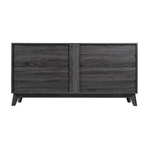 English Elm Mid-Century Modern 60 Inch 4 Door Storage Buffet Sideboard, 4 Soft Close Doors, Adjustable Shelves, TV Stand for up to 64" TV's,