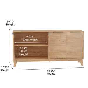 English Elm Mid-Century Modern 60 Inch 4 Door Storage Buffet Sideboard, 4 Soft Close Doors, Adjustable Shelves, TV Stand for up to 64" TV's,