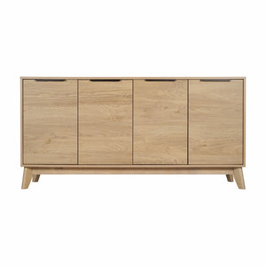 English Elm Mid-Century Modern 60 Inch 4 Door Storage Buffet Sideboard, 4 Soft Close Doors, Adjustable Shelves, TV Stand for up to 64" TV's,