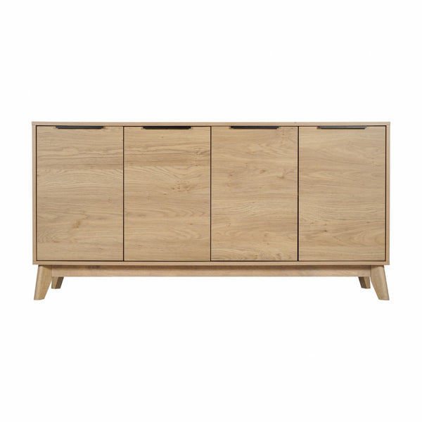 English Elm Mid-Century Modern 60 Inch 4 Door Storage Buffet Sideboard, 4 Soft Close Doors, Adjustable Shelves, TV Stand for up to 64" TV's,