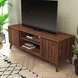 English Elm Mid-Century Modern TV Stand in Walnut for up to 64 inch TV's - 60 Inch Media Center with Adjustable Center Shelf and Dual Soft Close Doors