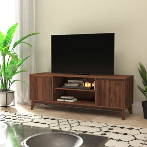 English Elm Mid-Century Modern TV Stand in Walnut for up to 64 inch TV's - 60 Inch Media Center with Adjustable Center Shelf and Dual Soft Close Doors