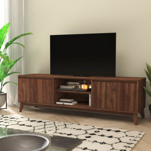 English Elm Mid-Century Modern TV Stand in Walnut for 65+ Inch TV's - 70 Inch Media Center with Adjustable Center Shelf and Dual Soft Close Doors